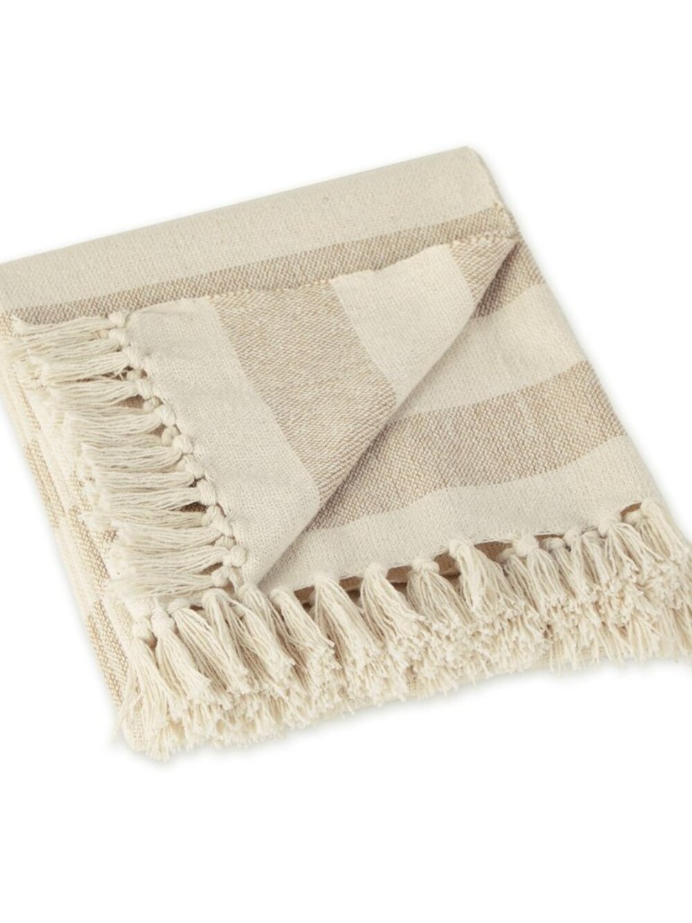 Rustic Farmhouse Cotton Cabana Striped Blanket Throw with Fringe, 50 x 60